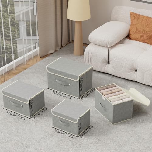 Foldable Fabric Storage Cubes with Lids,Grey 10.2x7.9x6.7in,5 Pack | Storage Bins with Handles,PP Panel Closet Organizers,Washable Boxes,Collapsible Fabric Container for Underwear and Socks