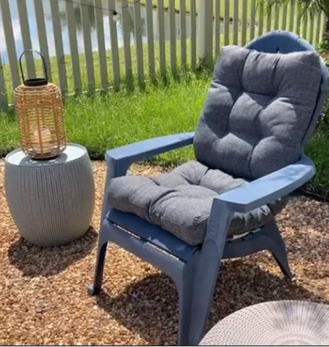QILLOWAY Outdoor Chair Cushion for Patio Furniture, Waterproof Patio Cushions with Ties, Fade Resistant Replacement Pads for Outdoor Rocking Chairs,Charcoal Grey,Black