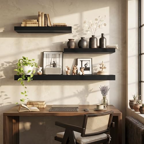 FLYJOE 12 Inch Deep Floating Shelves, 12'' x 12'' Black Shelves Set of 2