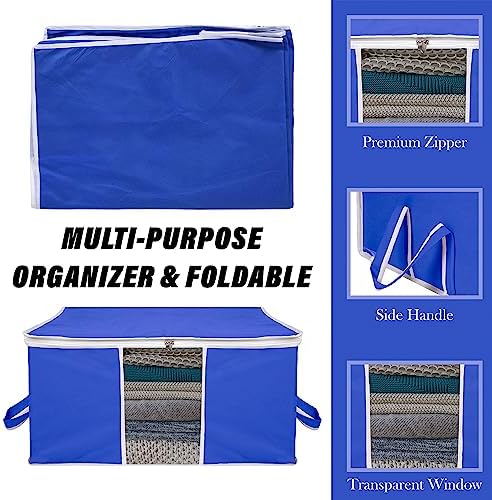 Kuber Industries 9 Piece Under Bed Foldable Organizer|Clothing Storage Bags|Blanket, Quilt, Comforter Cover (Blue)