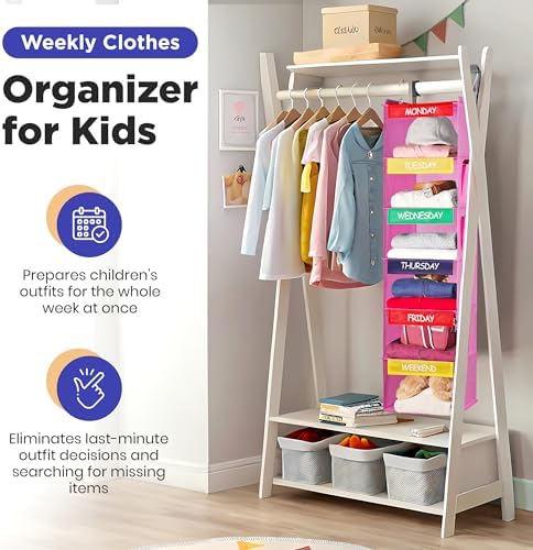 Handy Laundry Weekly Clothes Organizer for Kids, 6-Shelf Bamboo Reinforced