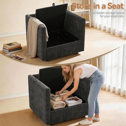 30" Modular Storage Single Sofa, Deep Seat Cloud Accent Chair, Oversized Storage Cloud Chair, Modern Chenille Reading Chair for Living Room, Apartment, Bedroom, Small Space, Dark Grey