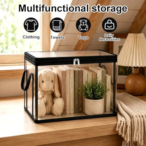 3 Pack Large Clear Storage Bags with Hinged Lid