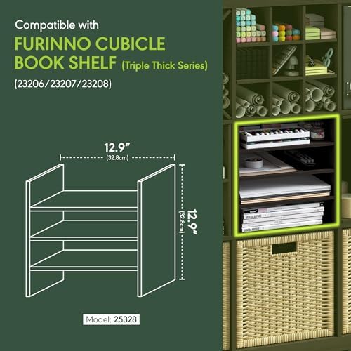 Furinno Cubicle 3-Shelf Cube Insert, 3-Tier Cube Organizer, Dark Oak