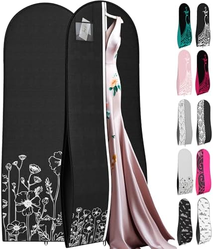 Your Bags Women’s Dress and Gown Garment Bag -72”x24” and 10” Tapered Gusset Prom Bags (Wildflower Black)