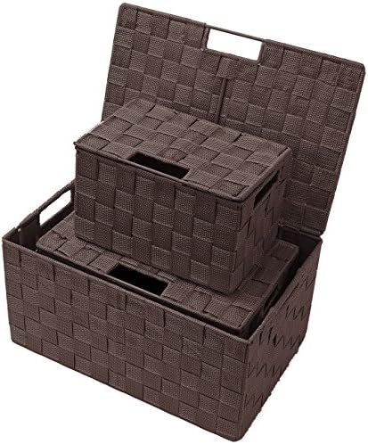Sorbus Storage Basket with Lid, 3-Piece Woven Set for Shelves (Chocolate)