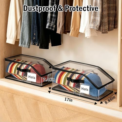 2 Pack Foldable Clear Baseball Cap Storage, Stackable Hat Organizer