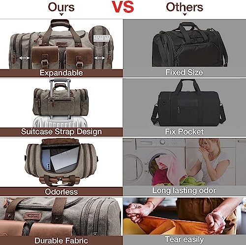 Wildroad Canvas Duffle Bag - 60L Expandable Weekender Overnight Travel Bag