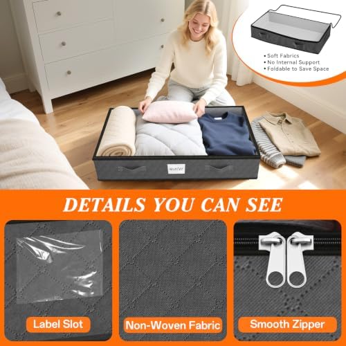90L Under Bed Storage Containers, Storage Bags, Organizers, 2-Pack, Gray