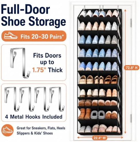 Over the Door Shoe Organizer 10-Tier Shoe Rack, 20–30 Pairs
