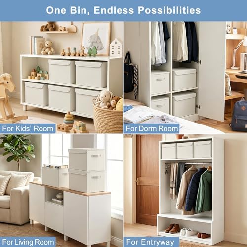 Bagnizer Large 22 Quart [4-Pack] Linen Fabric Foldable Storage Bin Cube Organizer Basket with Flip-Top Lid & Handles, Clothes Blanket Box for Home, Office, Closet (14.6 x 9.5 x 9.5, Beige)