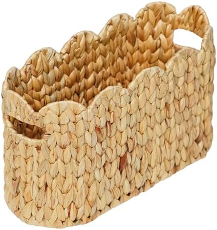 Coeusy Toilet Paper Storage Basket,Scalloped Wicker Basket for Bathroom Organizers and Storage,Hand-Woven Rattan Bathroom Decor Accessories,Natural Water Hyacinth