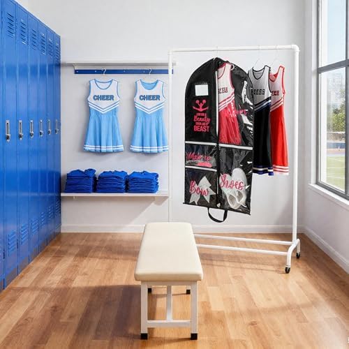 DEEKA 3 Pack Cheer Garment Bag for Hanging Clothes with Zipper Pockets Cheer Accessories Mom Essentials Uniform Costume 40 Inch Black Bags Stuff for Cheerleading Girls (Black,Red-Cheer Quote)