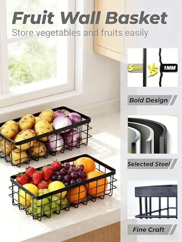 2 Pack Black Adhesive Metal Wire Wall Storage Baskets for Kitchen Bathroom