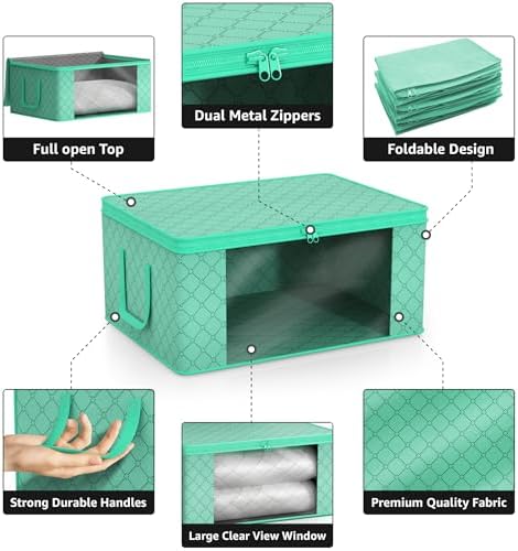 Sorbus Medium Clothes Storage Bags - Foldable Blanket Storage Bins for Organizing Bedroom, Closet, Clothing, Comforter, Organization with Clear Window, Lids and Carry Handles - Set of 8