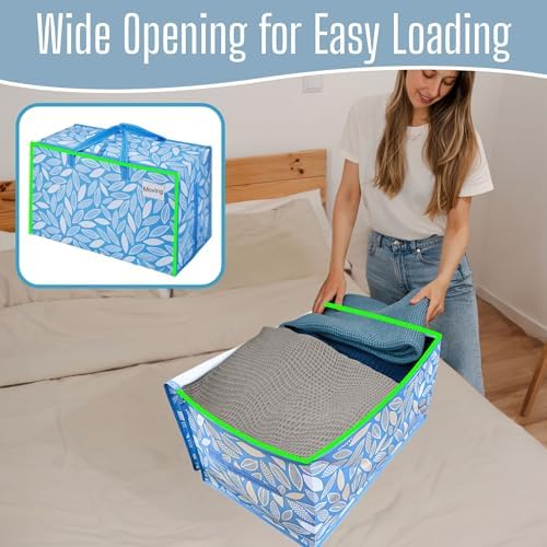 VENO 4 Pack Extra Large Heavy Duty Moving Bags with Wide Opening & Reinforced Handles, Reusable Storage Tote Bags with Strong Zippers for Clothes, College Dorm Essentials & Moving Supplies