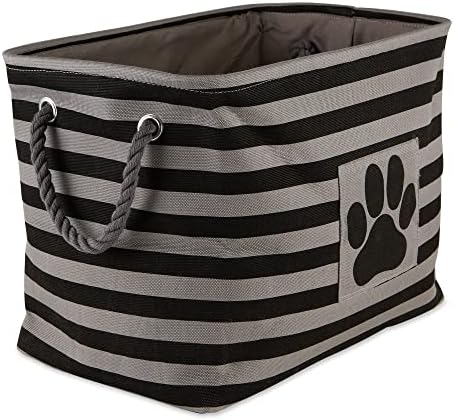 Bone Dry 5743 Pet Storage Collection Striped Paw Patch Bin, Medium Rectangle, Black