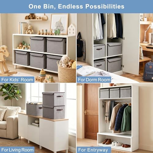 Bagnizer Large 42 Quarts Fabric Storage Bins with Lids [2-Pack] Linen Collapsible Foldable Storage Cubes, Closet Organizer Containers boxes with Handles for Home Office (16.7 x 12 x 12, Gray)