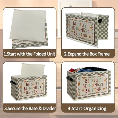 Inspirational Kids Cube Storage Bins with Handles, Be Silly Honest Kind Nursery Collapsible Fabric Storage Basket Boxes Toys Books Clothes Organizer for Girls Boys Room Bedroom Playroom