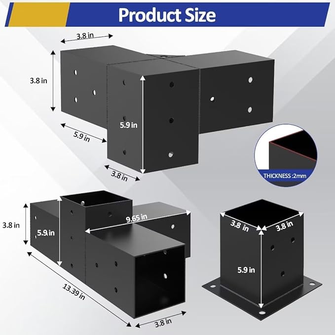 JEXALINE Pergola Kit for 4"x4" Lumber, Heavy Duty Pergola Brackets with 3-Way Corner Brackets, DIY Gazebo Kit for Outdoor Patio Backyard Garden, Fits Actual 3.6" x 3.6" Wood