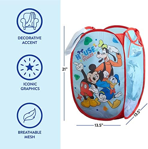 Idea Nuova Disney Mickey Mouse Pop Up Hamper with Durable Carry Handles, 21'' H x 13.5'' W X 13.5'' L
