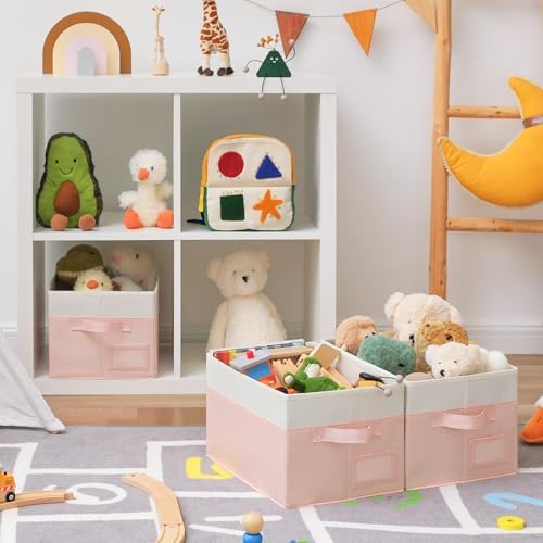GRANNY SAYS Closet Storage Bins with Label, Pink&Ivory, Medium, 3-Pack