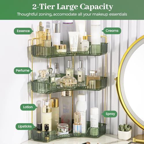 Aveniee Corner Bathroom Counter Organizer, 3 Tier Makeup Perfume Storage for Vanity, Countertop SkinCare Stand Shelf Holder for Women (Green)