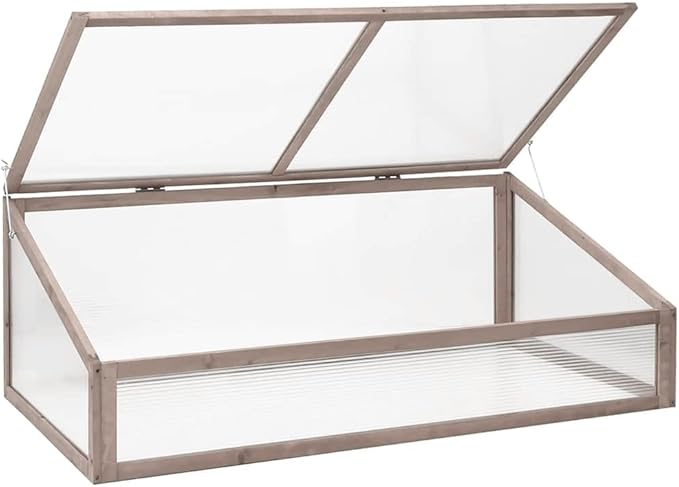 Wooden Cold Frame Greenhouse with Hinged Lid, Solid Fir Wood Raised Garden Bed for Vegetables Herbs Flowers, Outdoor Balcony Plant Protector, Grey