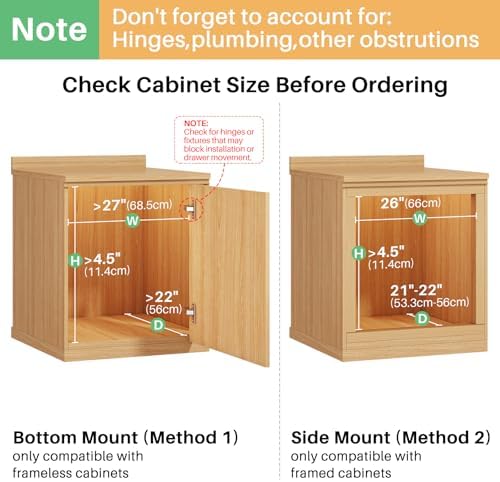 Pull Out Cabinet Organizer, Soft Close Wooden Slide Out Drawers for Pots and Pans, Full-extension Roll Out Shelves for Kitchen Cabinets, Pantry Organization, Bottom & Side Mount(26"W X 21"D x 3.4''H)