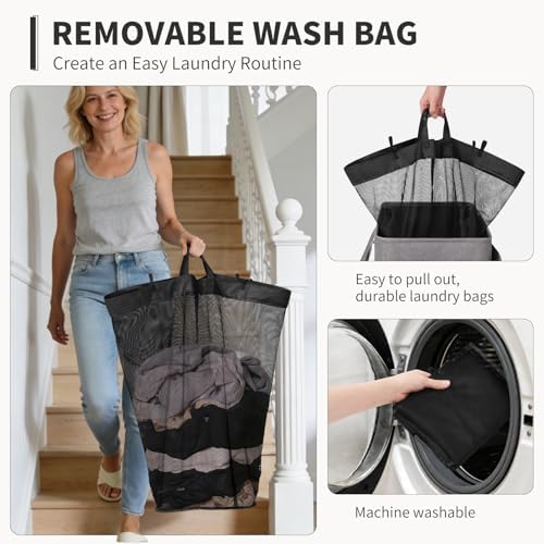 Goodpick 100L Large Rolling Laundry Basket with Wheels and Lid, Gray | 17.2" × 13.2" × 32" Collapsible Laundry Hamper for Clothes & Blanket, Bedroom & Bathroom Organization, Removable Wash Bag