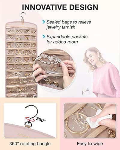 BAGSMART Hanging Jewelry Organizer, Necklace Holder Large Pink