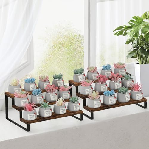 YINMIT Wooden Display Riser Stand, Tiered Perfume and Cologne Organizer Stand, 3 Tier Spice Rack Organizer, Rustic Display Shelf for Candles (3 Tier, 2 Pack)