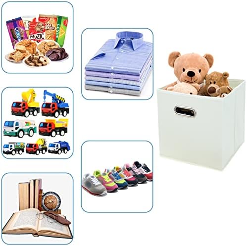 Black Fabric Cubby Storage Bins,13x13x13 Inches ,Cube Organizer Bin Foldable Storage Boxes with Dual Handles Fabric Organizer Box and collapsible Storage basket,Set of 3,Creamy-White