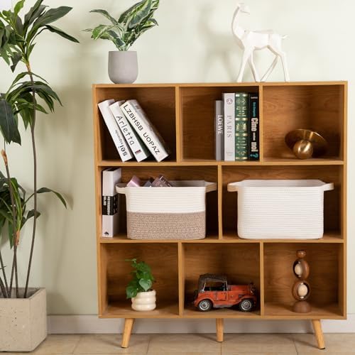 OIAHOMY Woven Storage Basket for Shelves, Rectangle Cotton Rope Baskets for Organizing, 13 x 10 x 9 in, Storage Bins for Dog Toys,Towel,Books,Gift, White
