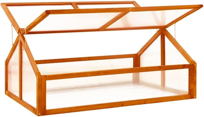 Foldable Wooden Greenhouse, 45 Inch Portable Garden Cold Frame with Hinged Lid, Weather-Resistant Fir Wood Plant Shelter for Patio, Balcony and Terrace