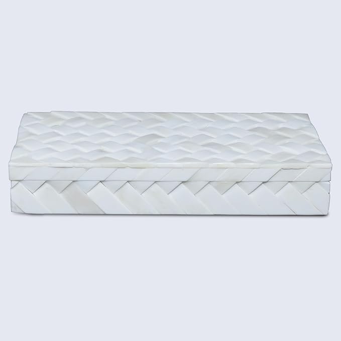 Handicrafts Home Large Decorative Storage Box 12x6– Coffee Table Organizer Box, Modern Home Décor Accent, Keepsake Memory Box, Jewelry Storage Box, Boho Decorative Box with Lid for Shelf, Mantle Decor