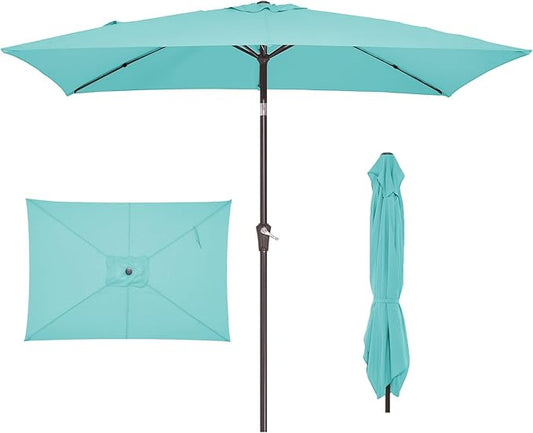 JEAREY 6.5x10 ft Rectangular Patio Umbrellas Rectangle Outdoor Umbrella with Push Button Tilt and Crank, Market Table Umbrella 6 Sturdy Ribs UV Protection for Poolside Garden Backyard Deck, Peacock Blue