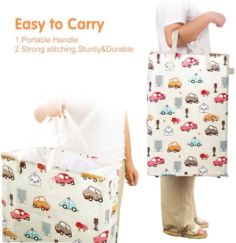 Odonata Slim Laundry Hamper Handles Collapsible Laundry Basket Thin Dirty Clothes Basket Narrow Laundry Bag Foldable Dirty Hamper 48L (Car)