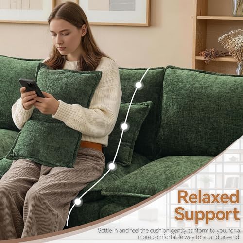 80" Modular L Shaped Storage Sofa with Ottoman, Cloud Sectional Sofa with Hidden Storage, Modern Chenille Couch with Ottoman for Living Room,Green