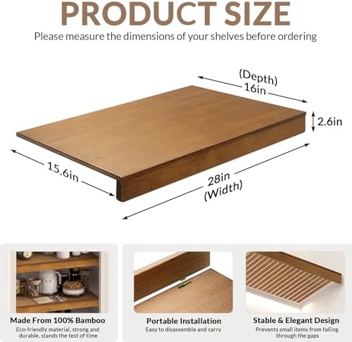 Gashell Wire Shelf Covers, Bamboo Wire Rack Covers for Pantry, Closet (5pcs, 28" W x 16" D)