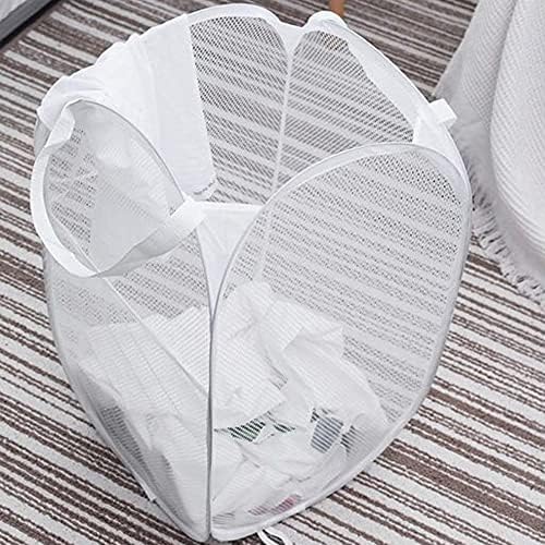 Larpur Pop Up Laundry Basket, Collapsible White Mesh Clothes Hamper Storage | Foldable Laundry Hamper with Reinforced Portable Carrying Handles & Side Pocket for Home, Dorm, Travel, Cruise