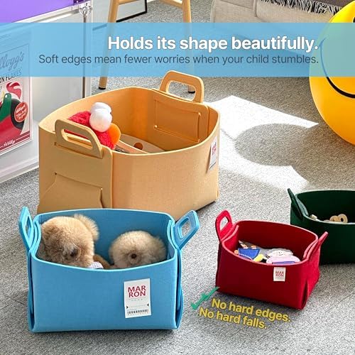 Collapsible Felt LIGHTBLUE Storage Bin Large 14.6"x9.4"x9.4" – Foldable Basket with Handles for Closet, Laundry Room Organization, Storage, Decorative Storage Bins for Shelves, Nursery