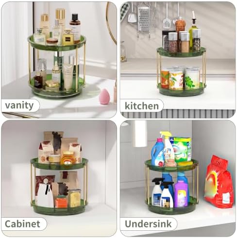 Rotating Makeup Organizer, Perfume Skincare Holder, 2 Tier 9 Inch, Green | 360° Smooth Spinning Vanity Tray, Large Capacity, Space-Saving Cosmetics Storage for Bathroom Countertop, Dresser