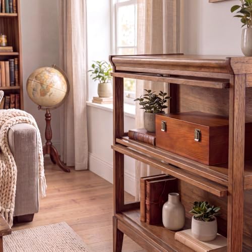 Sliner 1 Pcs Wooden Decorative Storage Boxes with Lids Vintage Wood Organizer Bins for Your Bookshelf Home Decor Safely Store Photos Documents Memory Jewelry Craft Storage (Warm Brown,M Size)