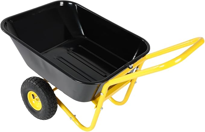 Two-Wheeled Barrow, Garden Cart, 10-Inch Pneumatic Wheels (Yellow + Black) Yellow+Black High Load Bearing Stability Garden, Warehouse Use