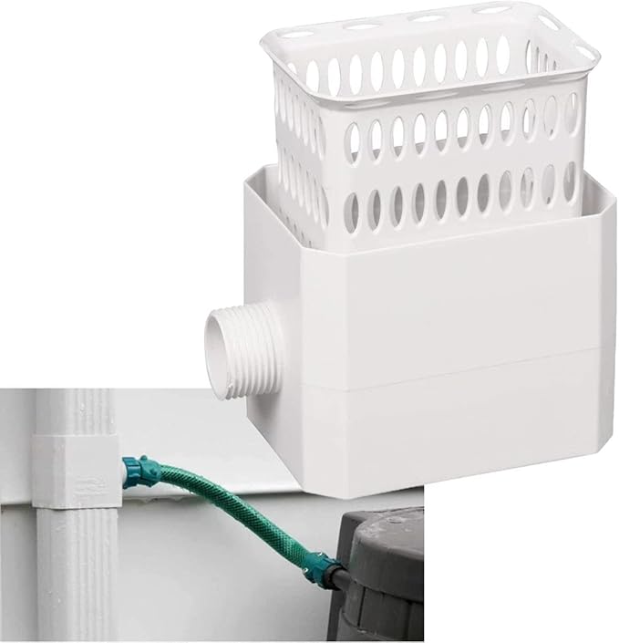 Downspout Rainwater Collection Diverter Connector System Colander with Filter 3x4-in., White