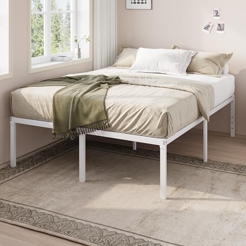 Allewie Full Size Bed Frame, 18 Inch Metal Beds with Storage Space, White