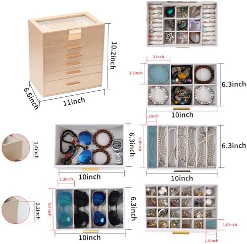 BOOVO Jewelry Boxes for Women, White and Black 6 Layer Large Jewelry Box for Necklace, Bracelet, Earrings, Rings Storage, Jewelry holder Organizer for Girls Gift (Gold, 6 layer)