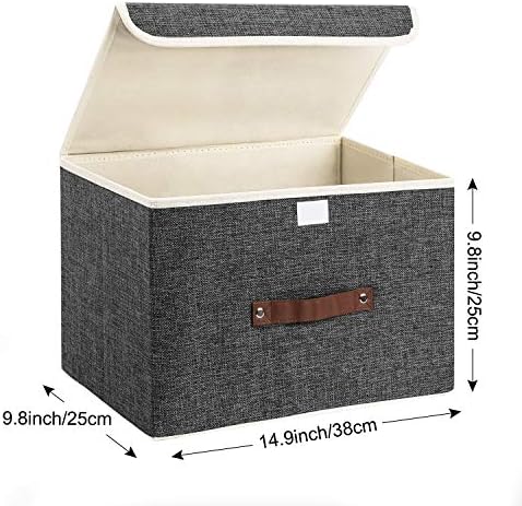 TYEERS Collapsible Storage Boxes, Washable Fabric Storage Bins with Lids, 14.9x9.8x9.8 inches, 3 Pack, Black