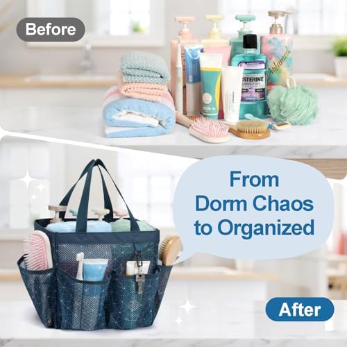 Mesh Shower Caddy Portable with Drawstring - 2-Handle Shower Bag for Dorm